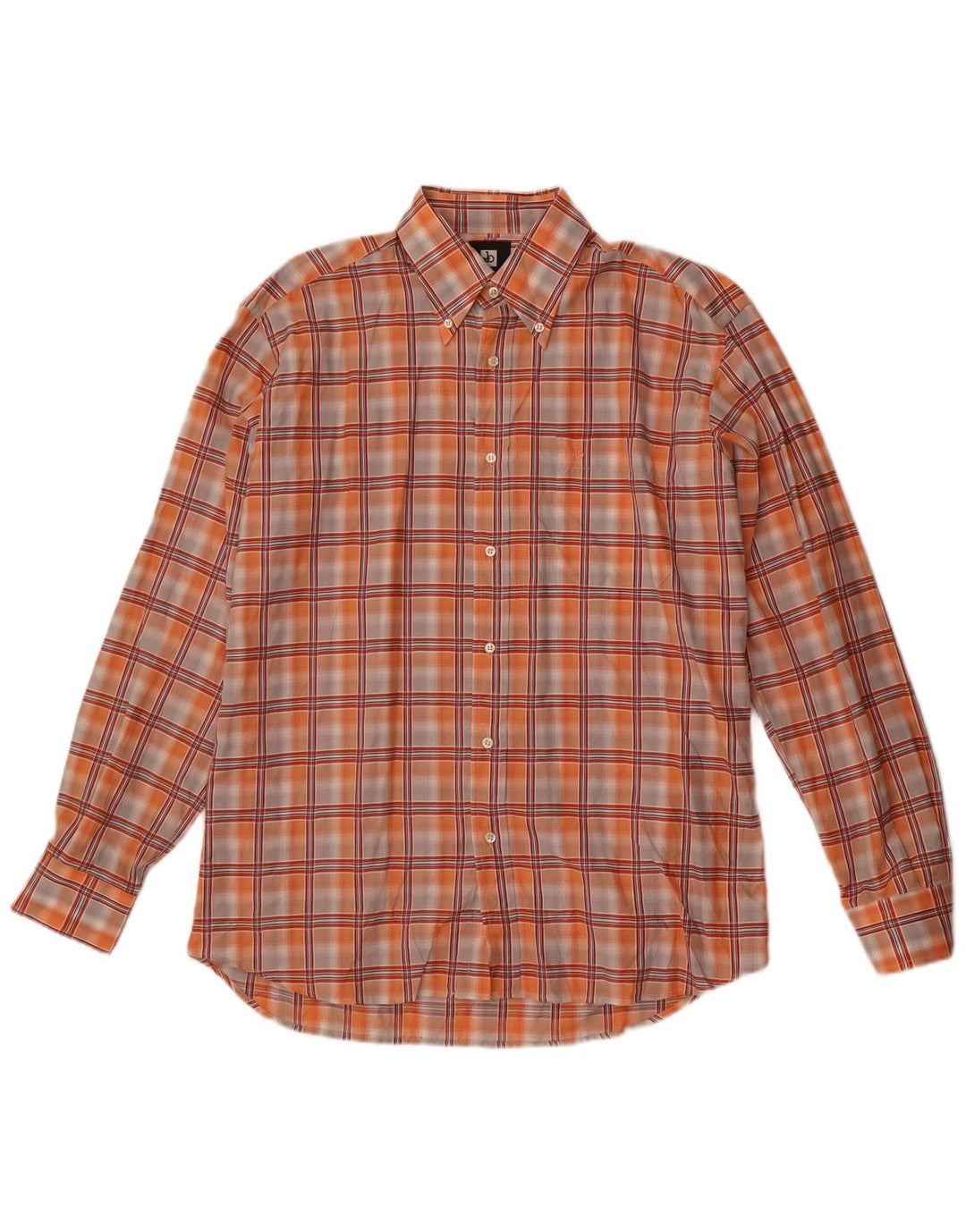 Roccobarocco Mens Shirt Size 15 3/4 40 Medium Orange Check Cotton