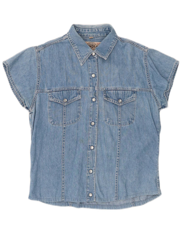 Mondial Womens Short Sleeve Denim Shirt UK 14 Large Blue