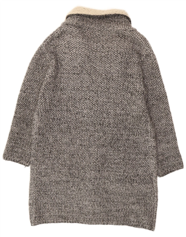 Zara Womens Oversized Open Overcoat UK 14 Medium Grey Colourblock Acrylic