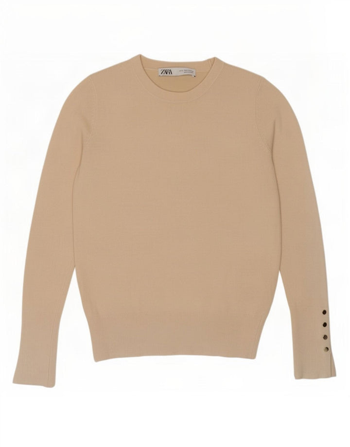 Zara Womens Crew Neck Jumper Sweater Small Beige Viscose