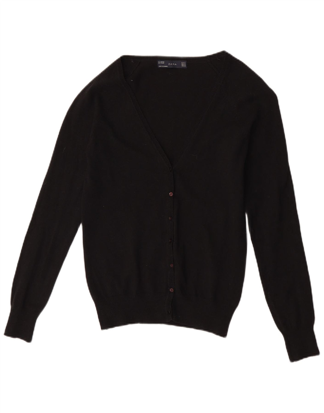 Zara Womens Cardigan Sweater UK 12 Medium Black Cotton