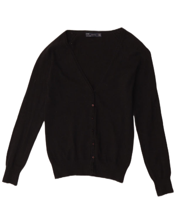 Zara Womens Cardigan Sweater UK 12 Medium Black Cotton