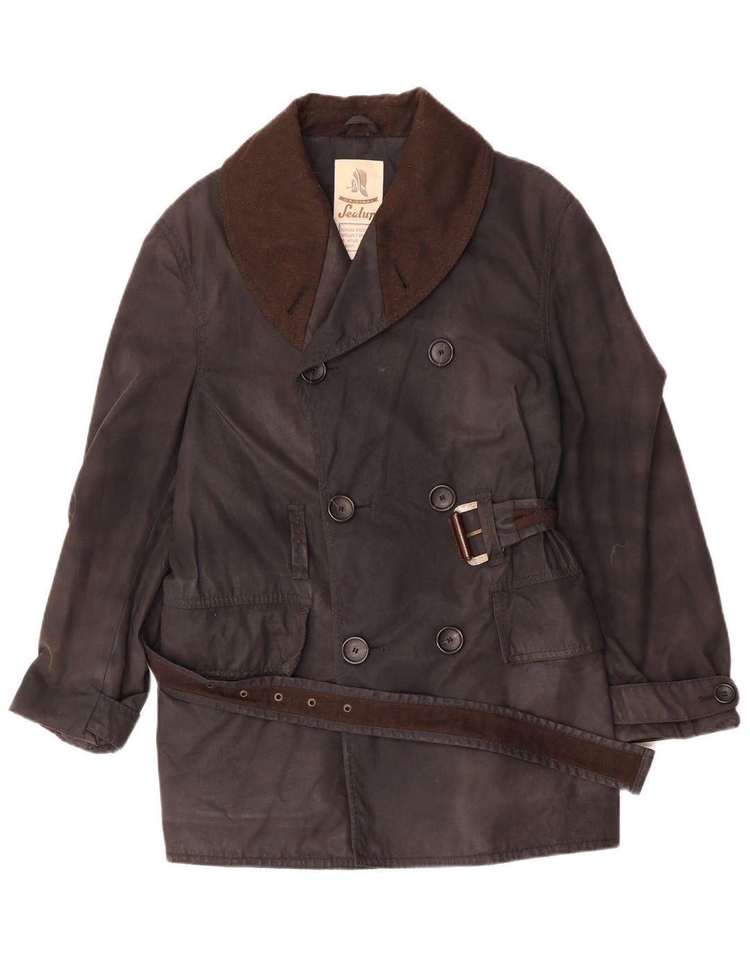 Sealup Mens Double Breasted Coat UK 38 Medium Black Cotton