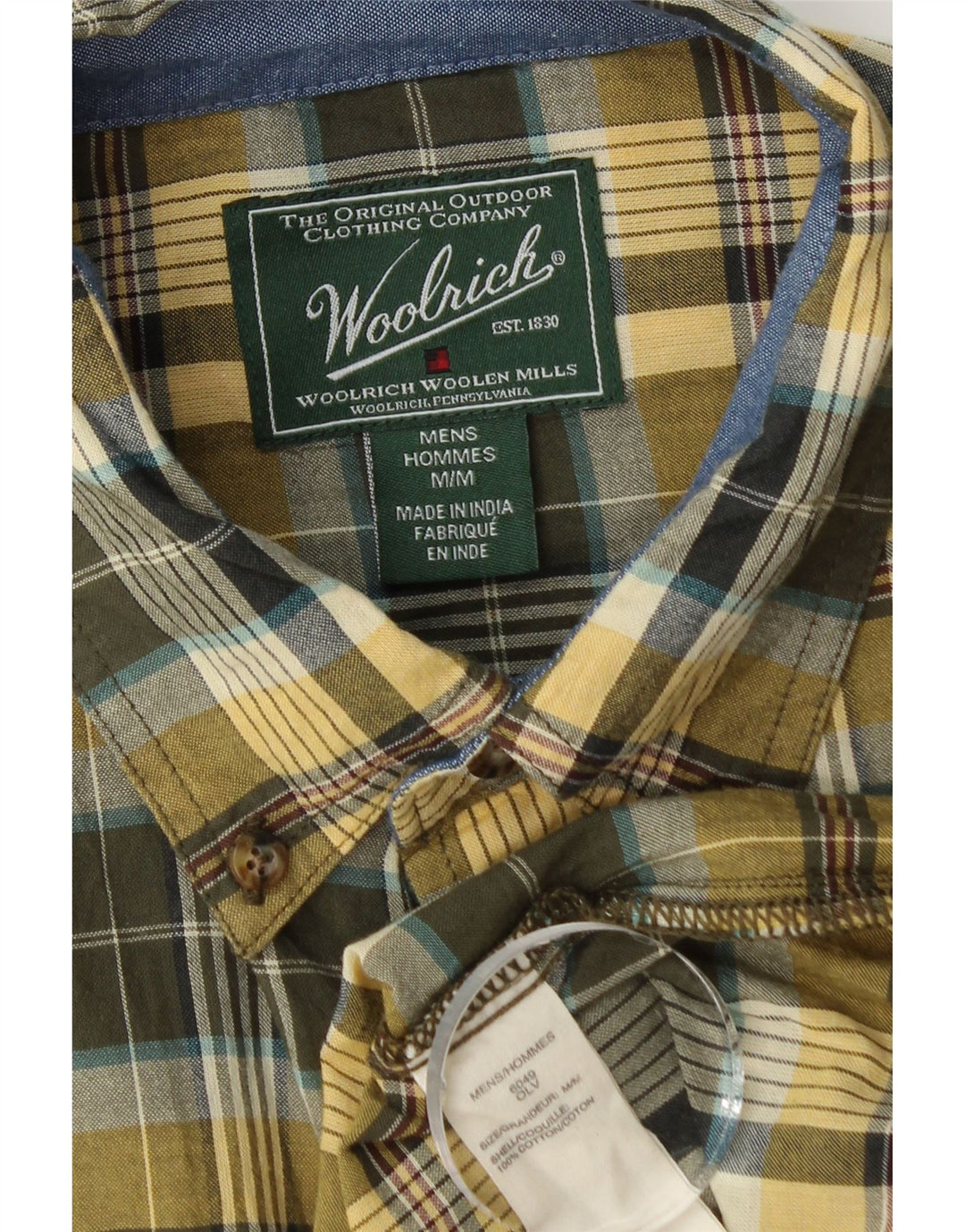Woolrich Mens Short Sleeve Shirt Medium Khaki Check Cotton