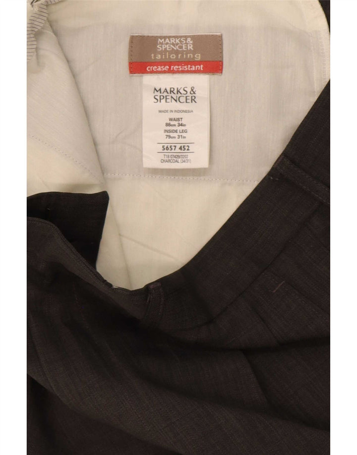 Marks & Spencer Mens Pegged Suit Trousers W34 L31 Grey Polyester