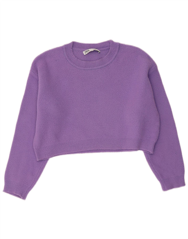 ZARA Womens Crop Oversized Crew Neck Jumper Sweater UK 10 Small Purple