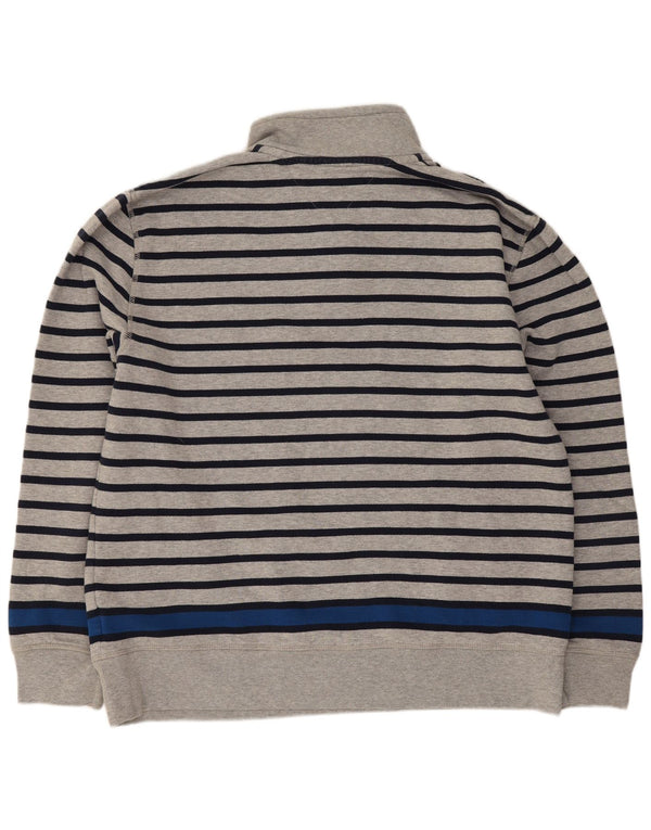 Tommy Hilfiger Mens Zip Neck Sweatshirt Jumper Large Grey Striped Cotton