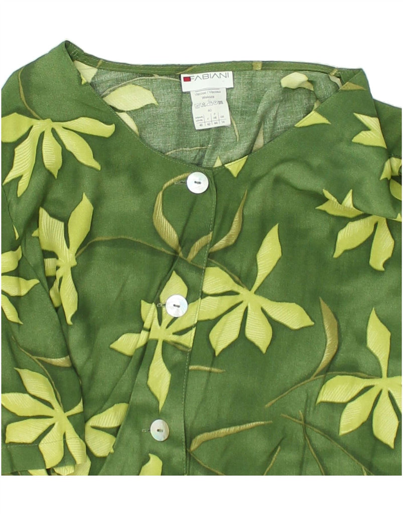 FABIANI Womens Short Sleeve Shirt Blouse UK 14 Large Green Floral Viscose | Vintage Fabiani | Thrift | Second-Hand Fabiani | Used Clothing | Messina Hembry 