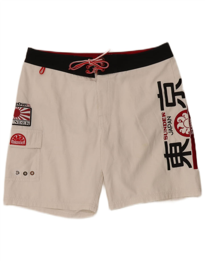 Sundek Mens Graphic Swimming Shorts Large  White Polyester
