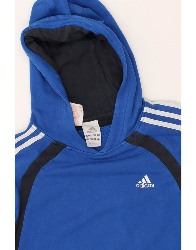 ADIDAS Boys Hoodie Jumper 13-14 Years Blue Colourblock Cotton Vintage Adidas and Second-Hand Adidas from Messina Hembry 