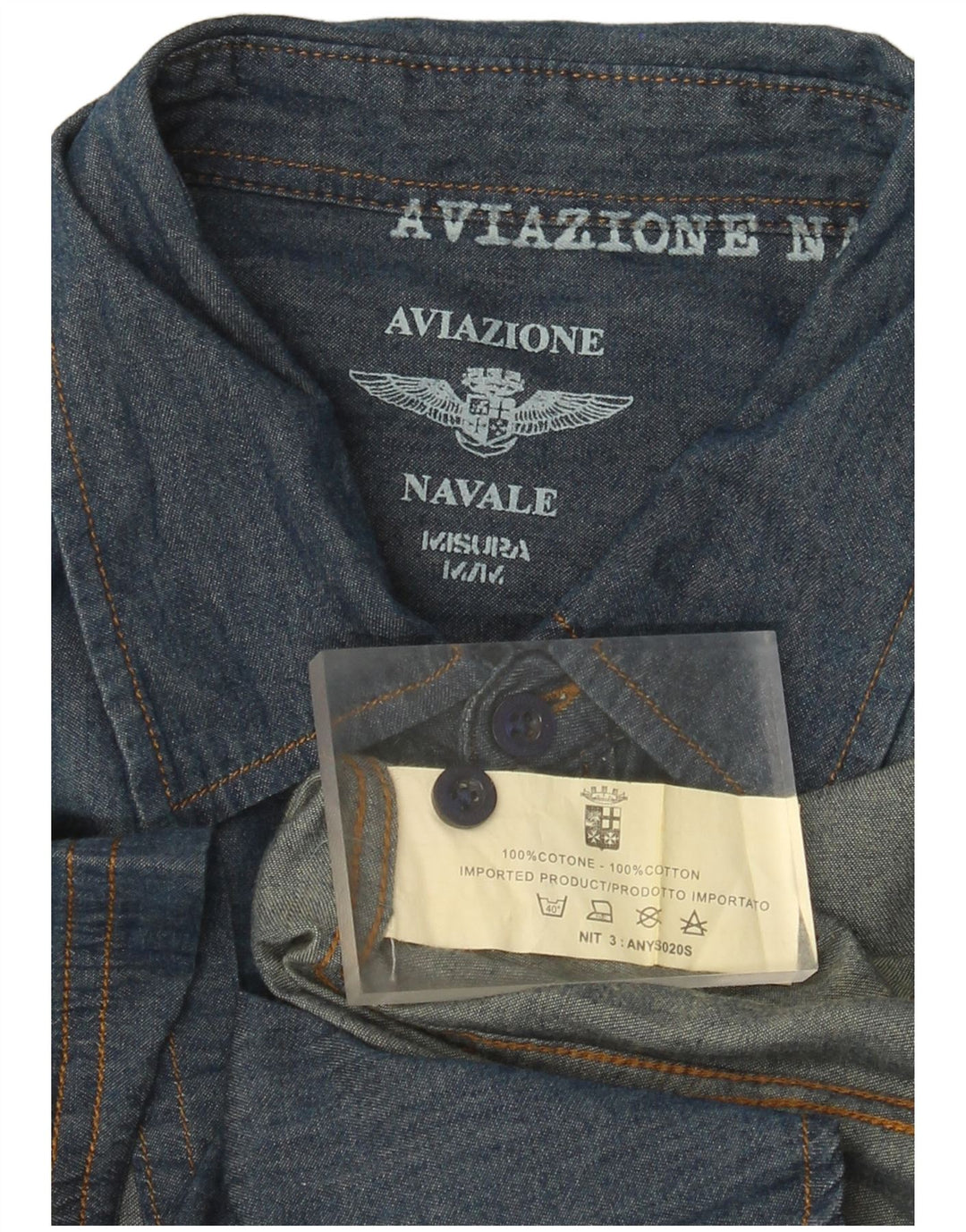 Aviazione Navale Mens Short Sleeve Denim Shirt Medium Blue Cotton