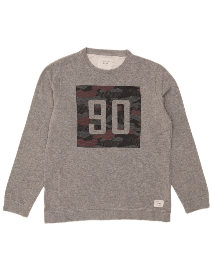 Jack & Jones Mens Graphic Sweatshirt Jumper Large Grey Flecked Cotton