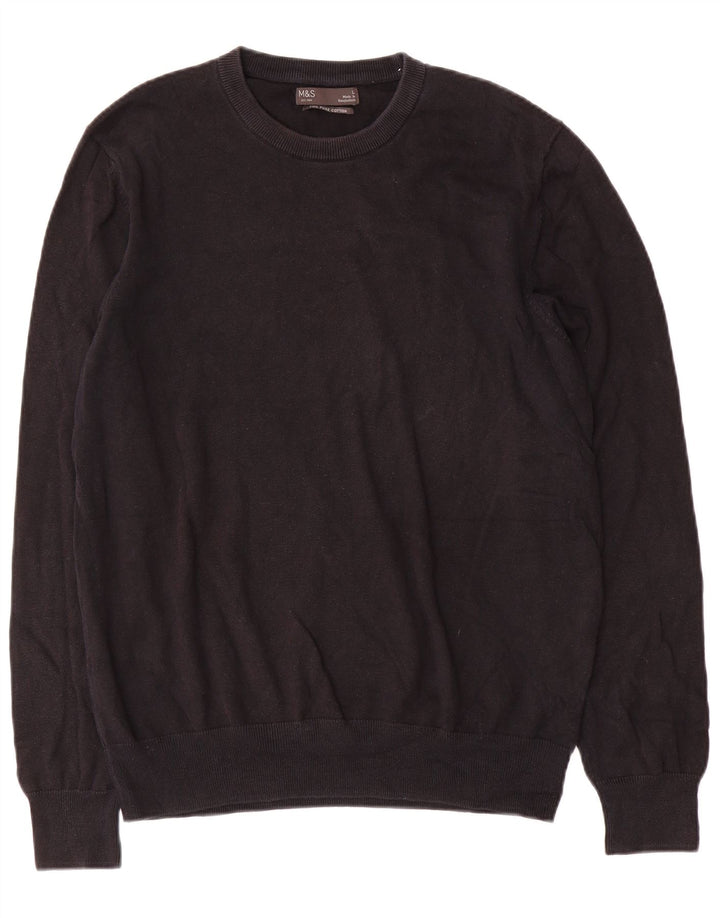 Marks & Spencer Mens Crew Neck Jumper Sweater Large Black Cotton