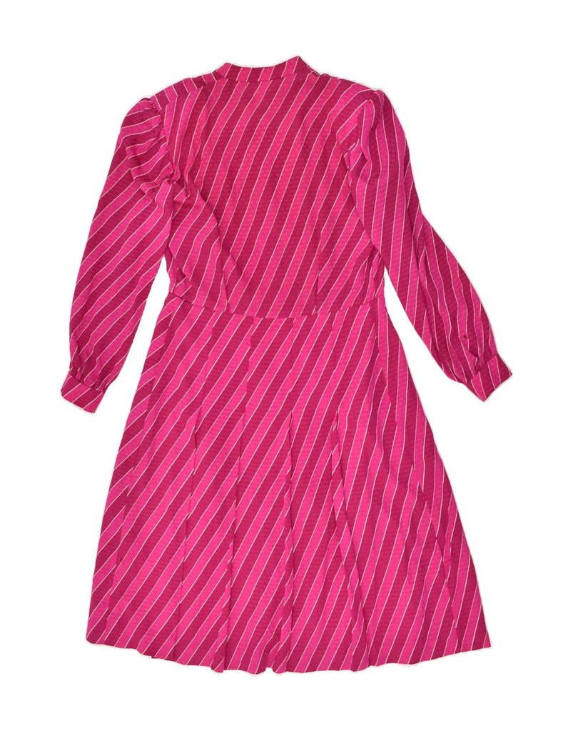 VINTAGE Womens Long Sleeve A-Line Dress UK 10 Small Pink Striped | Vintage Vintage | Thrift | Second-Hand Vintage | Used Clothing | Messina Hembry 