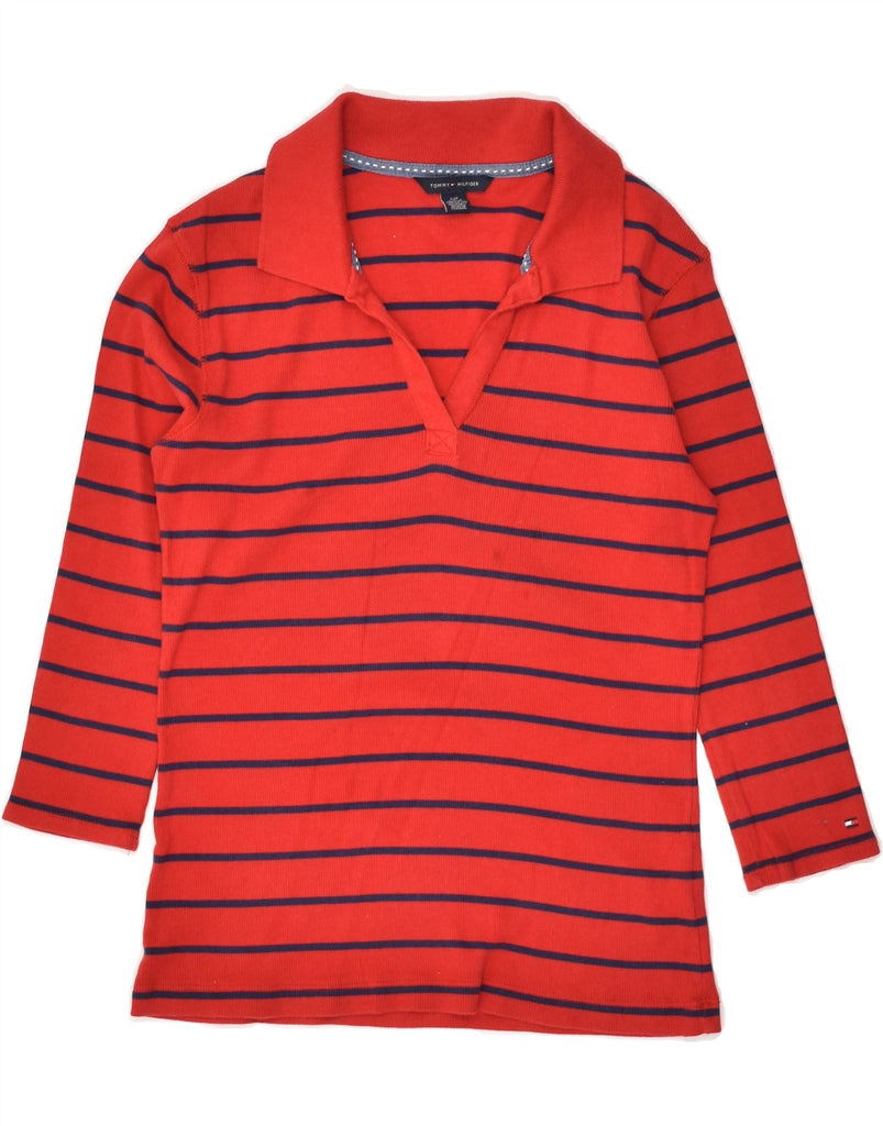 TOMMY HILFIGER Girls Long Sleeve Polo Shirt 12-13 Years Small Red Striped | Vintage Tommy Hilfiger | Thrift | Second-Hand Tommy Hilfiger | Used Clothing | Messina Hembry 