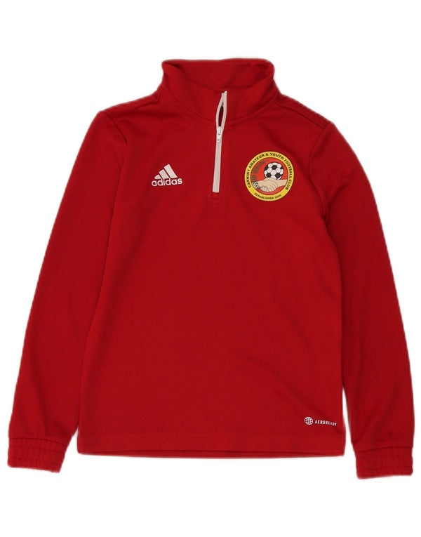 ADIDAS Boys Aeroready Graphic Zip Neck Top Long Sleeve 9-10 Years Red