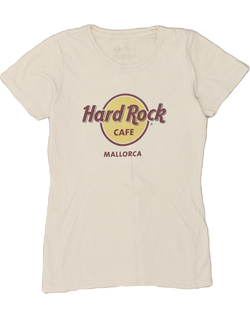 HARD ROCK CAFE Womens Mallorca Graphic T-Shirt Top UK 8 Small White Cotton | Vintage Hard Rock Cafe | Thrift | Second-Hand Hard Rock Cafe | Used Clothing | Messina Hembry 