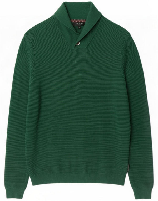 Ted Baker Mens Shawl Neck Jumper Sweater Size 5 Large Green Cotton