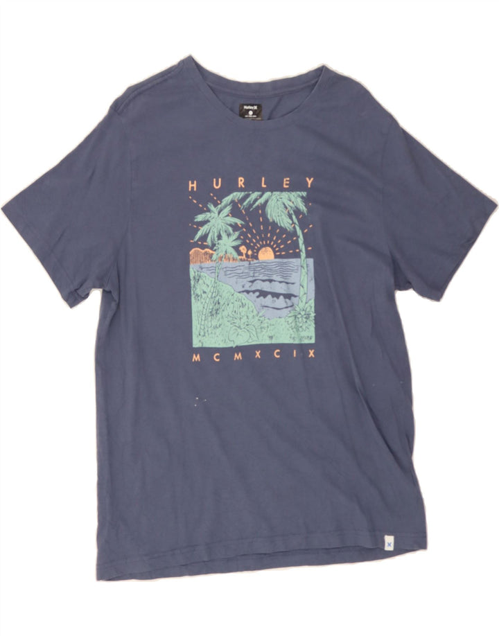 HURLEY Mens Graphic T-Shirt Top Large Navy Blue Cotton Vintage Hurley and Second-Hand Hurley from Messina Hembry 
