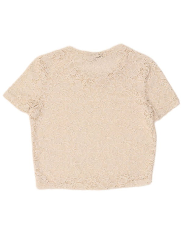 Zara Womens Crop See Through Blouse Top UK 12 Medium Off White Floral