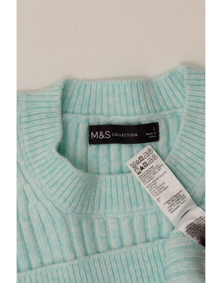 MARKS & SPENCER Womens Crew Neck Jumper Sweater UK 16 Large Blue Polyester