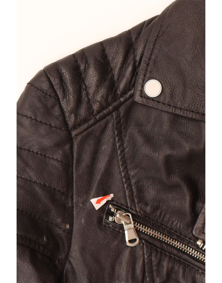 BARNEYS Womens Leather Biker Jacket US 10 Large Black Leather