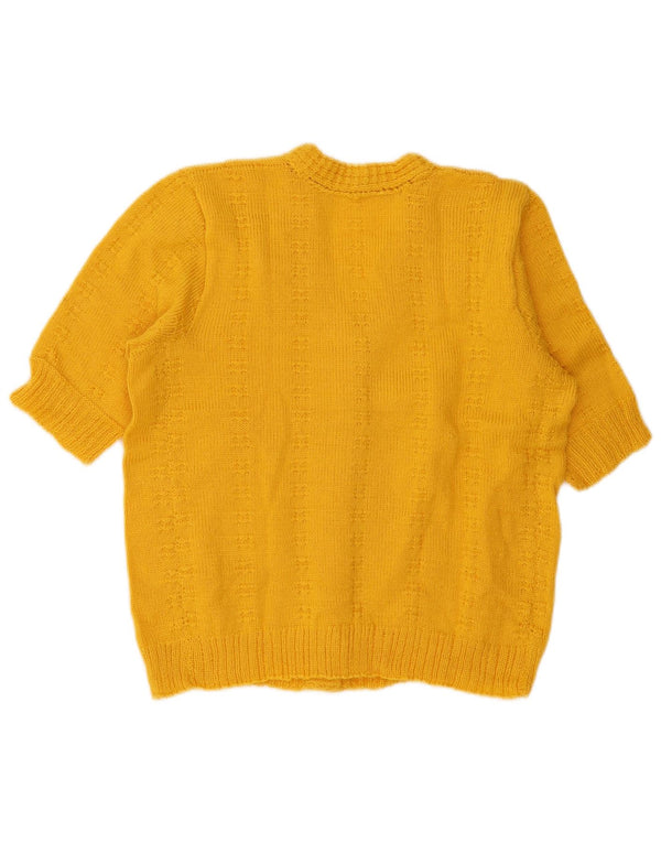 Vintage Womens Short Sleeve Cardigan Sweater UK 14 Large Yellow