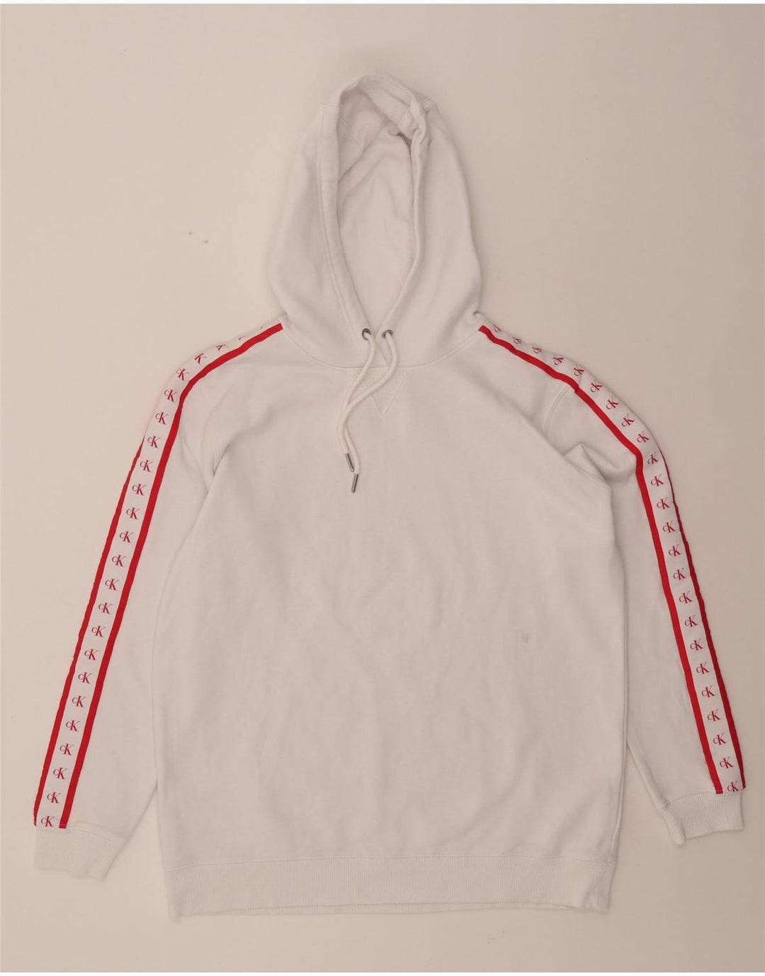 CALVIN KLEIN JEANS Mens Graphic Hoodie Jumper Large White Cotton Vintage Calvin Klein Jeans and Second-Hand Calvin Klein Jeans from Messina Hembry 
