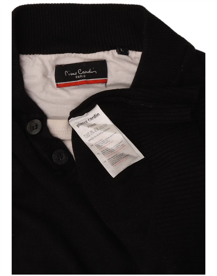 Pierre Cardin Mens Button Neck Jumper Sweater Large Black Acrylic