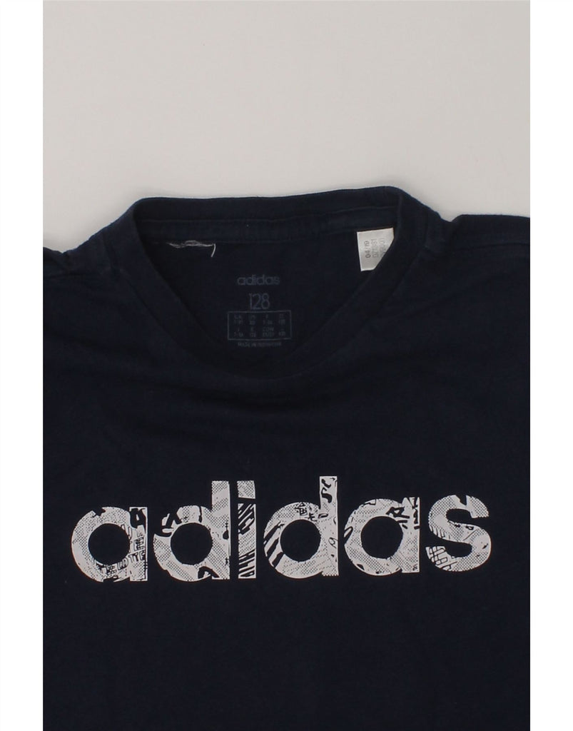 ADIDAS Boys Graphic T-Shirt Top 7-8 Years Navy Blue Cotton | Vintage Adidas | Thrift | Second-Hand Adidas | Used Clothing | Messina Hembry 