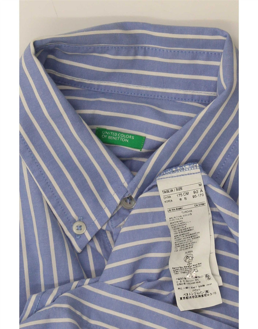 Benetton Mens Shirt Medium Blue Pinstripe Cotton