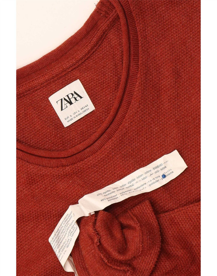Zara Mens Top Long Sleeve Large Red Cotton