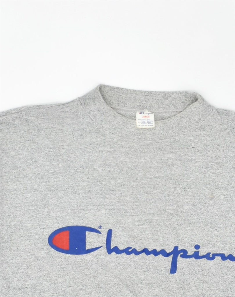 CHAMPION Womens Graphic Sweatshirt Jumper UK 14 Large Grey Cotton | Vintage | Thrift | Second-Hand | Used Clothing | Messina Hembry 