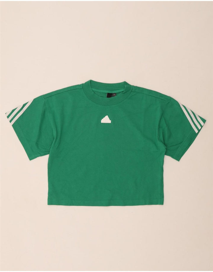 ADIDAS Womens Oversized Crop T-Shirt Top UK 4/6 XS Green Cotton