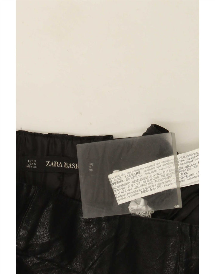 Zara Womens Faux Leather Mini Skirt Small W26 Black Polyurethane