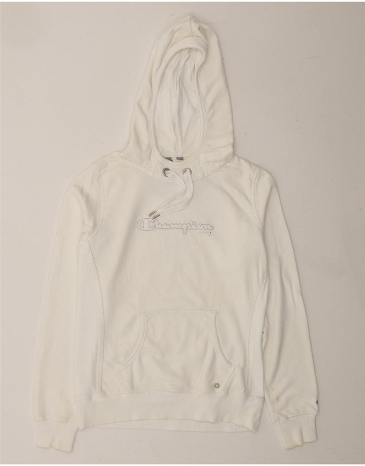 CHAMPION Womens Heritage Classics Graphic Hoodie Jumper UK 14 Medium White Vintage Champion and Second-Hand Champion from Messina Hembry 