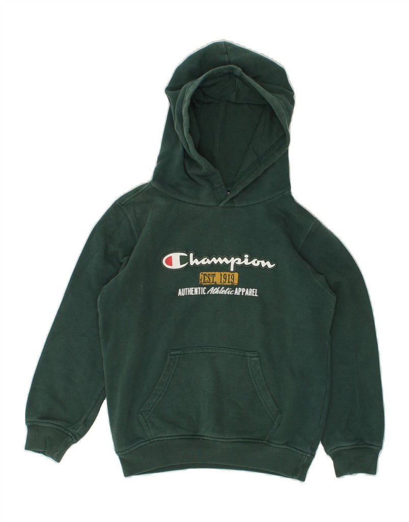 CHAMPION Boys Graphic Hoodie Jumper 7-8 Years Small Green Cotton | Vintage Champion | Thrift | Second-Hand Champion | Used Clothing | Messina Hembry 