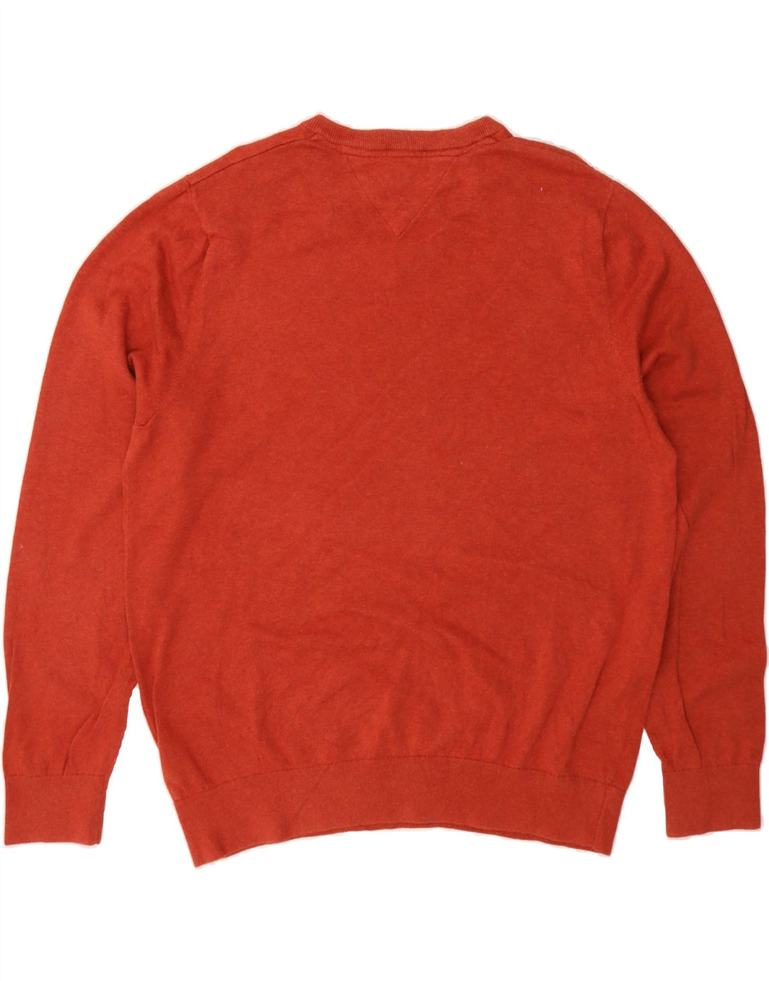 TOMMY HILFIGER Mens V-Neck Jumper Sweater XL Orange Cotton Vintage Tommy Hilfiger and Second-Hand Tommy Hilfiger from Messina Hembry 
