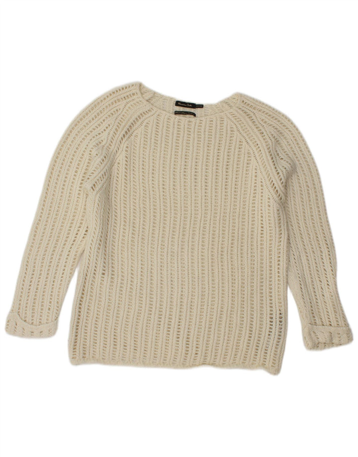 Massimo Dutti Womens Boat Neck Jumper Sweater UK 16 Large Beige Wool
