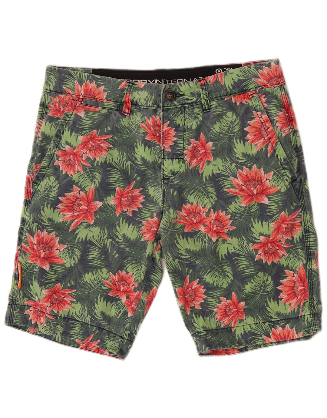 Superdry Mens Chino Shorts Medium W32 Green Floral Cotton