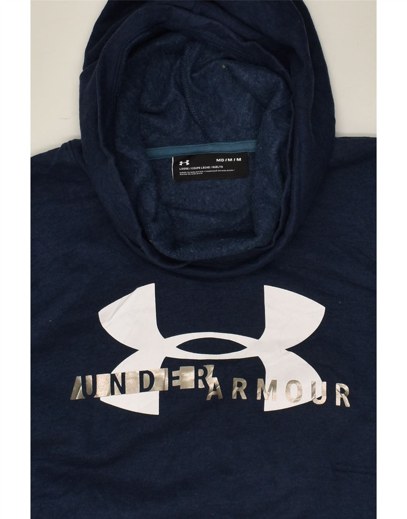 UNDER ARMOUR Womens Graphic Hoodie Jumper UK 14 Medium Navy Blue Cotton | Vintage Under Armour | Thrift | Second-Hand Under Armour | Used Clothing | Messina Hembry 