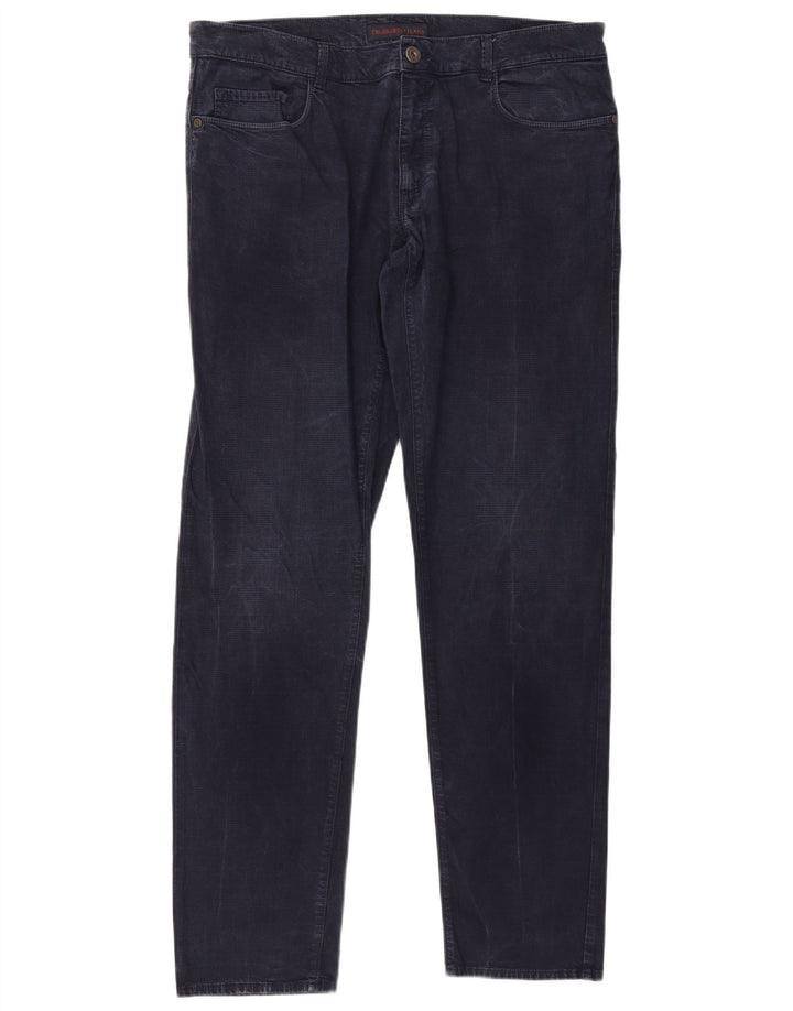 Trussardi Mens Tapered Casual Trousers W38 L33 Navy Blue Houndstooth