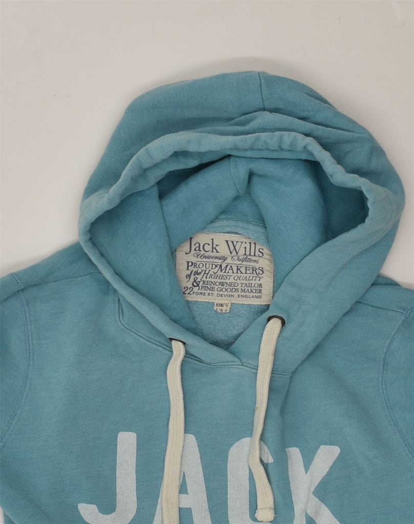 JACK WILLS Womens Graphic Hoodie Jumper UK 8  Small Turquoise Cotton | Vintage Jack Wills | Thrift | Second-Hand Jack Wills | Used Clothing | Messina Hembry 