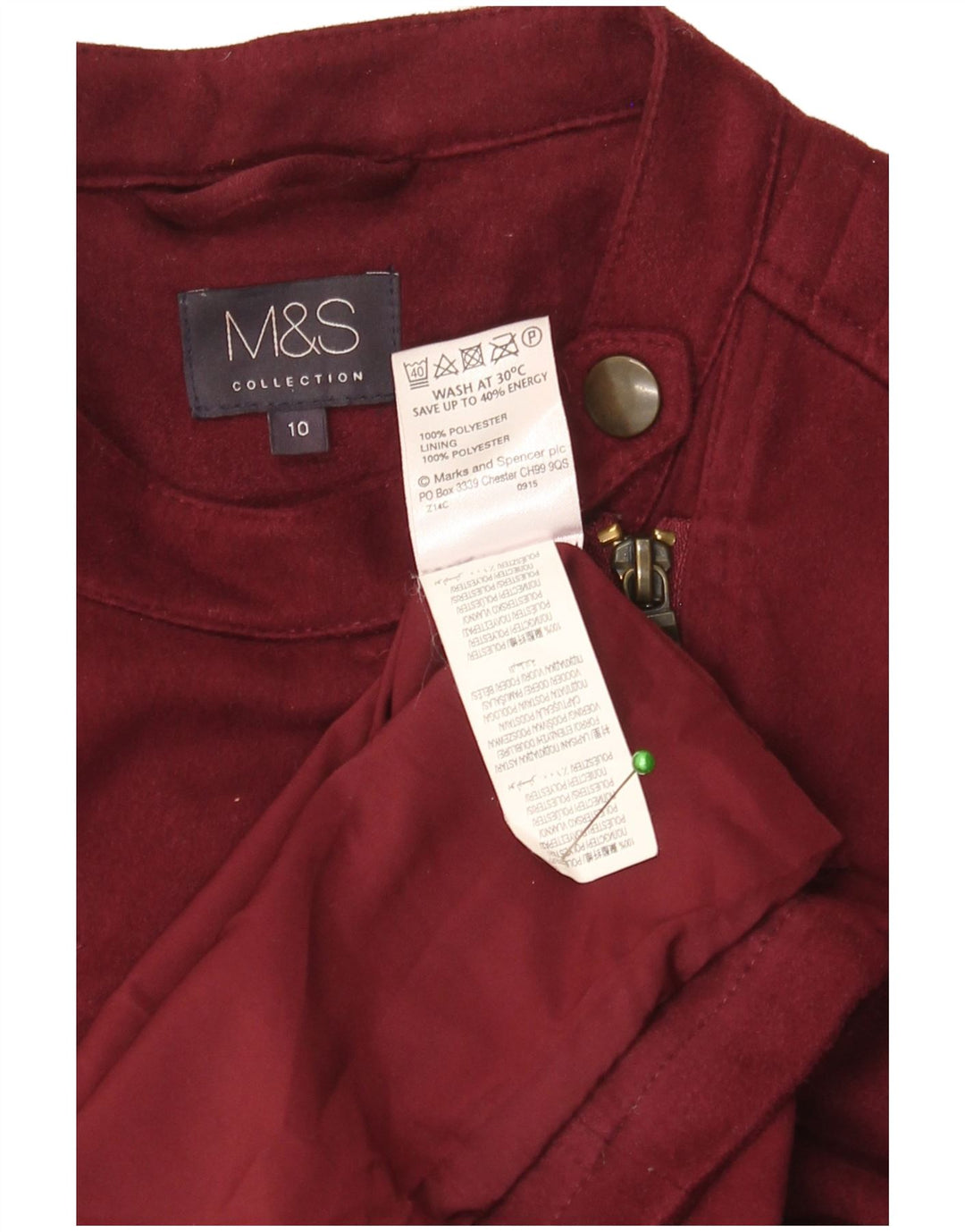 Marks & Spencer Womens Biker Jacket UK 10 Small Burgundy Polyester Biker