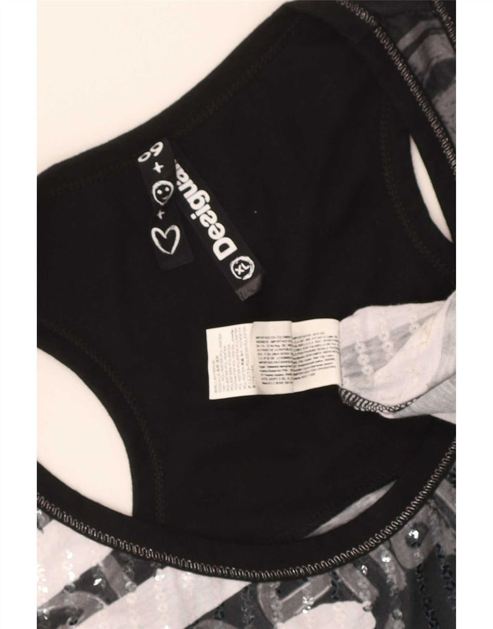 Desigual Womens Graphic Vest Top UK 18 XL Black Polyester