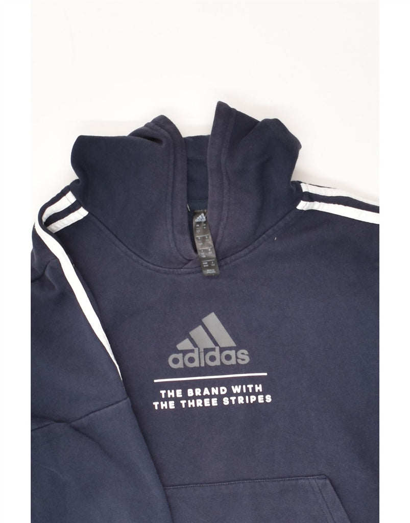 ADIDAS Boys Graphic Hoodie Jumper 11-12 Years Navy Blue Cotton | Vintage Adidas | Thrift | Second-Hand Adidas | Used Clothing | Messina Hembry 