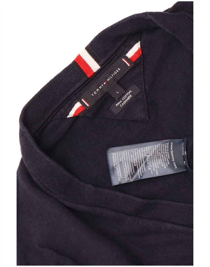 Tommy Hilfiger Mens Cardigan Sweater Large Navy Blue Cotton