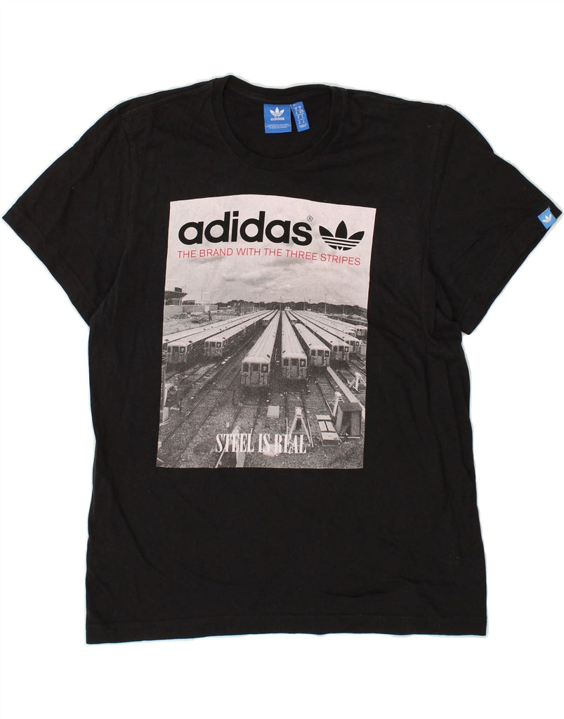 ADIDAS Womens Graphic T-Shirt Top UK 14 Medium Black Cotton | Vintage Adidas | Thrift | Second-Hand Adidas | Used Clothing | Messina Hembry 