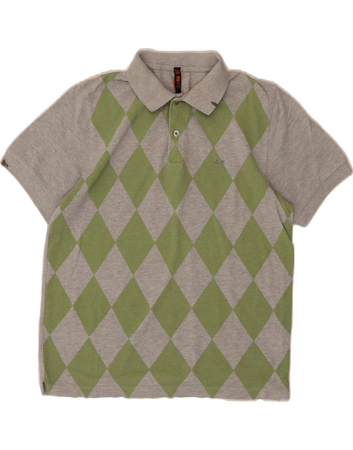 SUN68 Mens Polo Shirt Medium Grey Argyle/Diamond Cotton Vintage Sun68 and Second-Hand Sun68 from Messina Hembry 