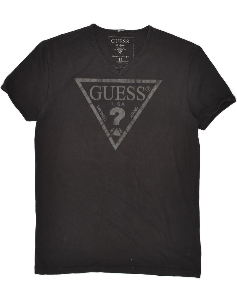 GUESS Womens Graphic T-Shirt Top UK 14 Large Black Cotton | Vintage Guess | Thrift | Second-Hand Guess | Used Clothing | Messina Hembry 